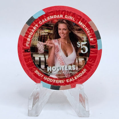 Hooters Casino Hotel Las Vegas Nevada 2007 'February Calendar Girl - Michelle' Series 5 LE $5 Casino Chip E5891