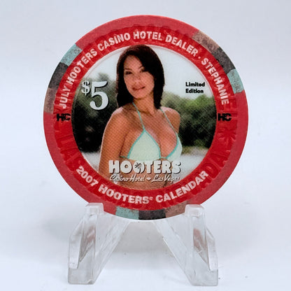 Hooters Casino Hotel Las Vegas Nevada 2007 'July - Stephanie' Series 5 LE $5 Casino Chip E5893