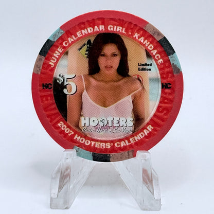 Hooters Casino Hotel Las Vegas Nevada 2007 'June Calendar Girl - Kandace' Series 5 LE $5 Casino Chip E5894