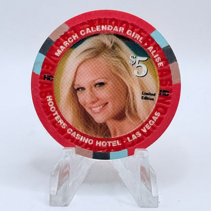 Hooters Casino Hotel Las Vegas Nevada 2007 'March Calendar Girl - Alise' Series 5 LE $5 Casino Chip E5895