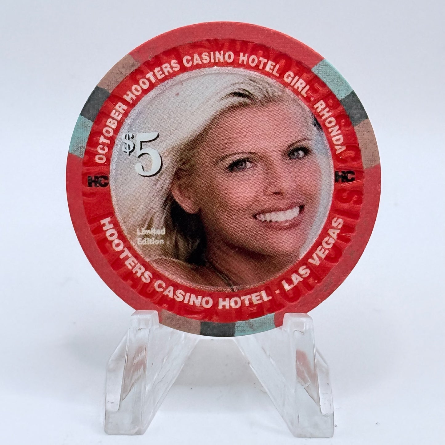 Hooters Casino Hotel Las Vegas Nevada 2007 'October - Rhonda' Series 5 LE $5 Casino Chip E5898