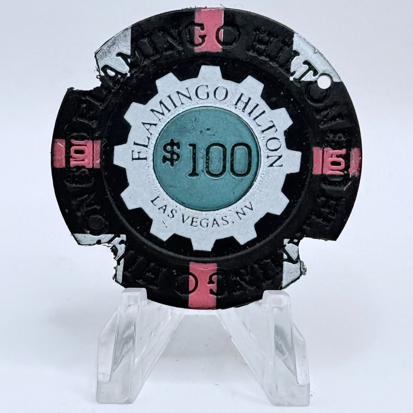 Flamingo Hilton Las Vegas Nevada 1990s 'Rubber Chip, Notched' $100 Casino Chip V4161