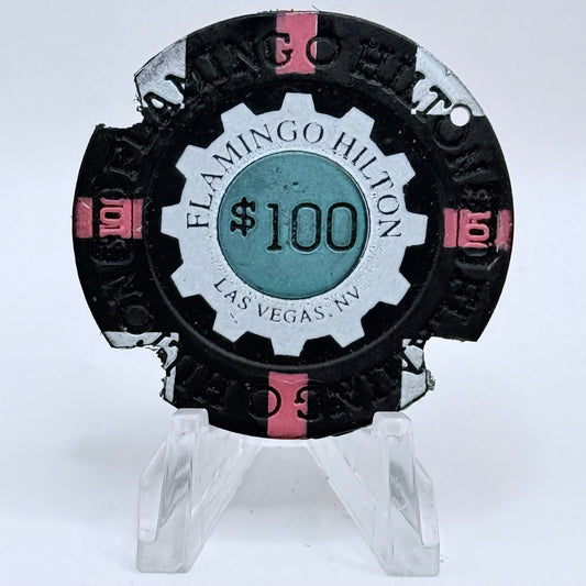 Flamingo Hilton Las Vegas Nevada 1990s 'Rubber Chip, Notched' $100 Casino Chip V4161