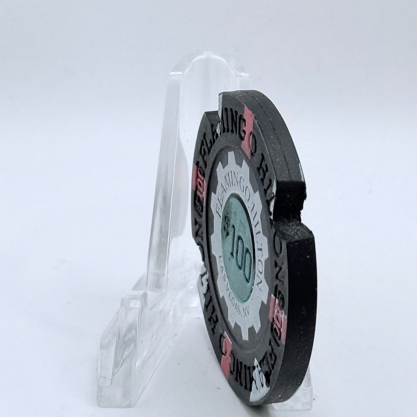 Flamingo Hilton Las Vegas Nevada 1990s 'Rubber Chip, Notched' $100 Casino Chip V4161