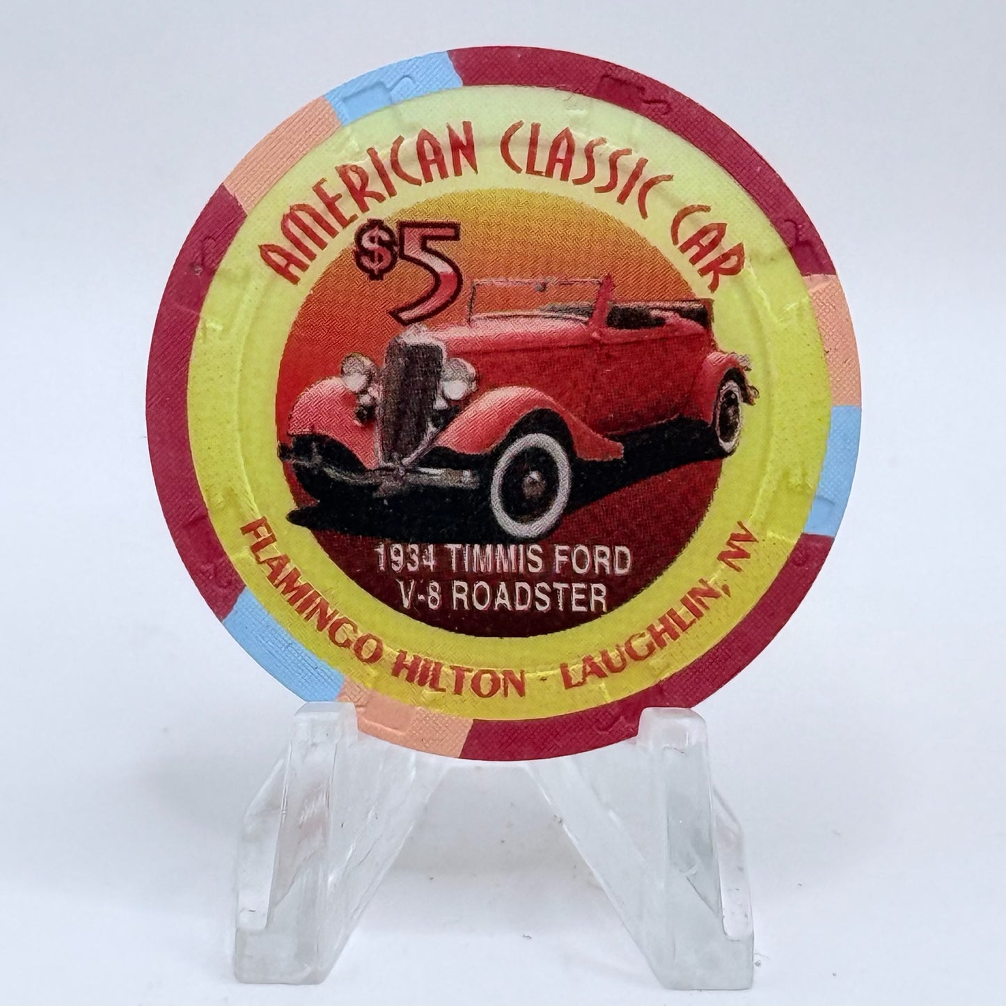 Flamingo Hilton Laughlin Nevada 1996 '1934 Timmis Ford V-8 Roadster' Series 10 LE $5 Casino Chip N2460