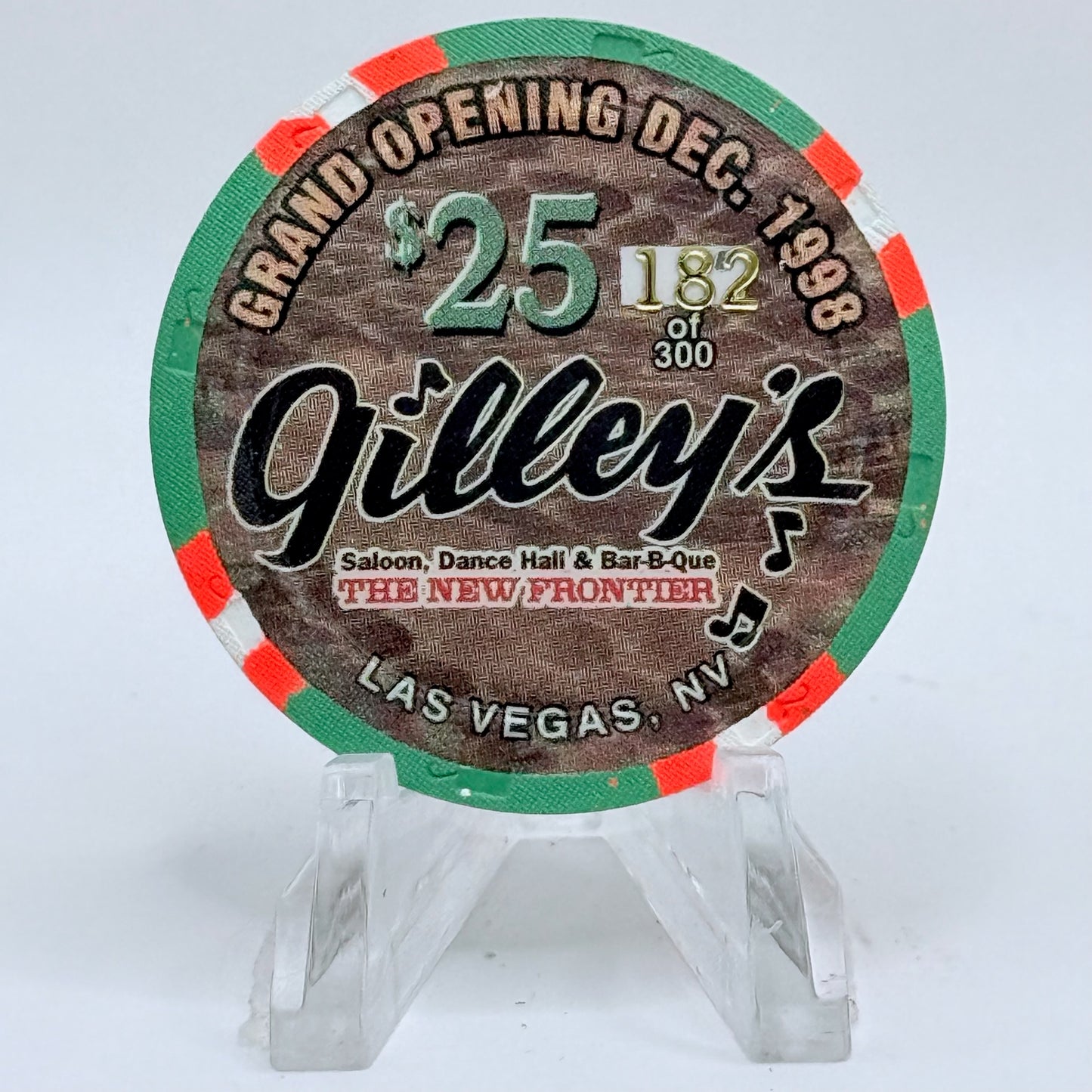 The New Frontier Las Vegas Nevada 1998 'Grand Opening Gilley's' LE $25 Casino Chip V2600