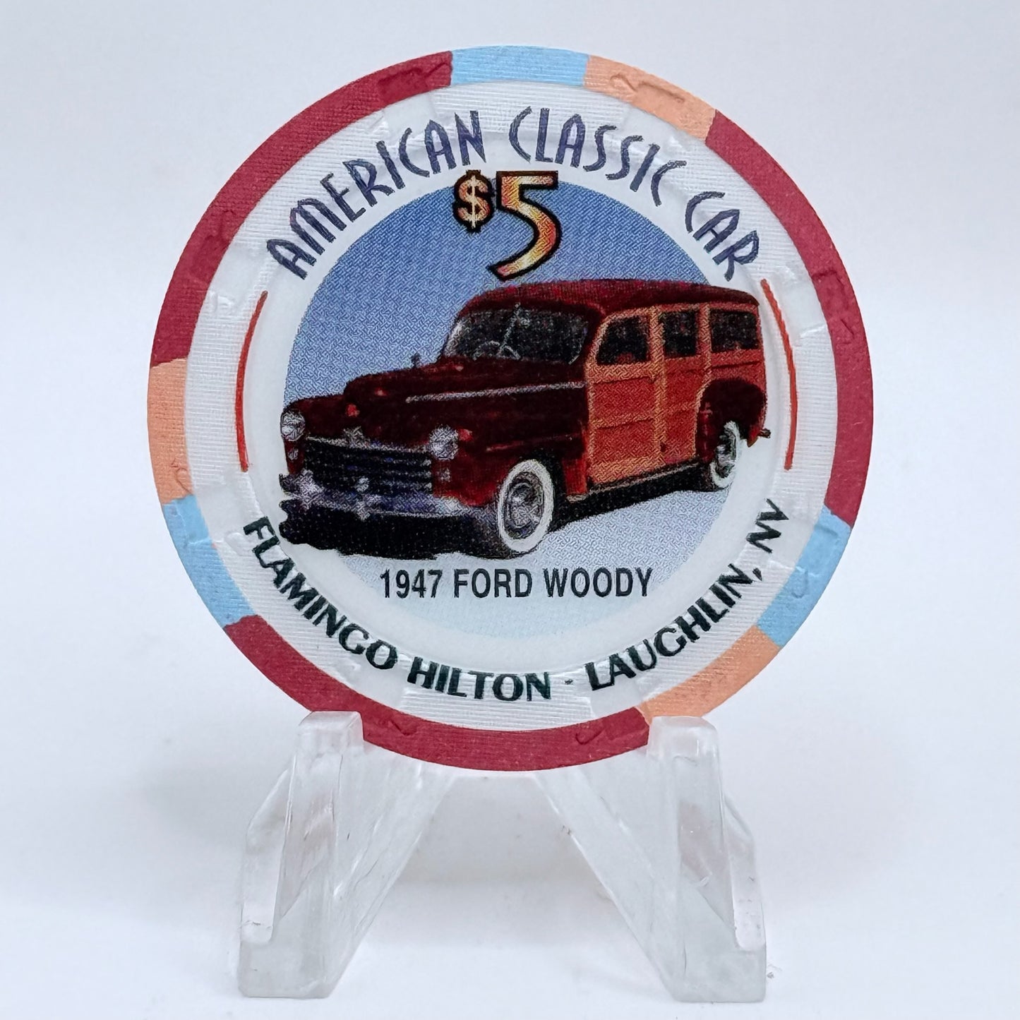 Flamingo Hilton Laughlin Nevada 1996 '1947 Ford Woody' Series 10 LE $5 Casino Chip N2465