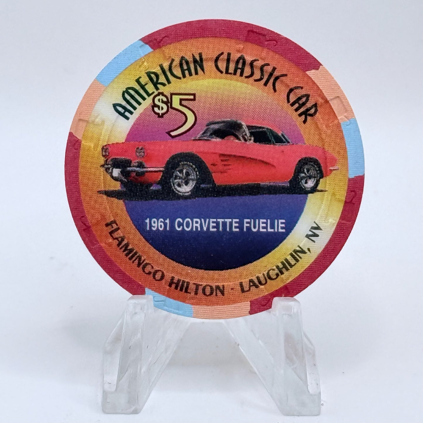 Flamingo Hilton Laughlin Nevada 1996 '1961 Corvette Fuelie' Series 10 LE $5 Casino Chip N2472