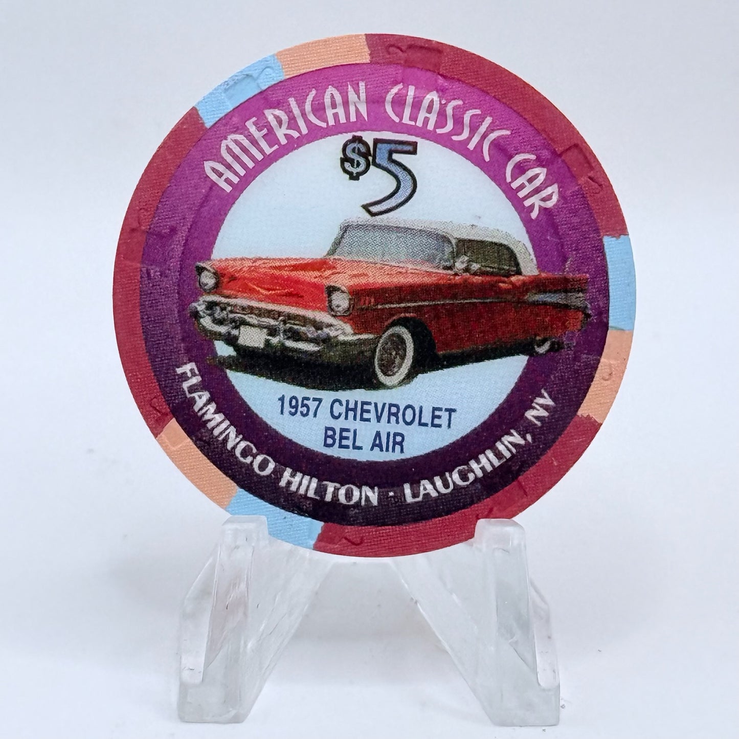 Flamingo Hilton Laughlin Nevada 1996 '1957 Chevrolet Bel Air' Series 10 LE $5 Casino Chip N2468