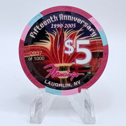 Flamingo Laughlin Nevada 2005 'Fifteenth Anniversary' LE $5 Casino Chip E8473