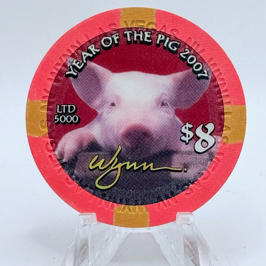 Wynn Las Vegas Nevada 2007 'Year Of The Pig' LE $8 Casino Chip E6072