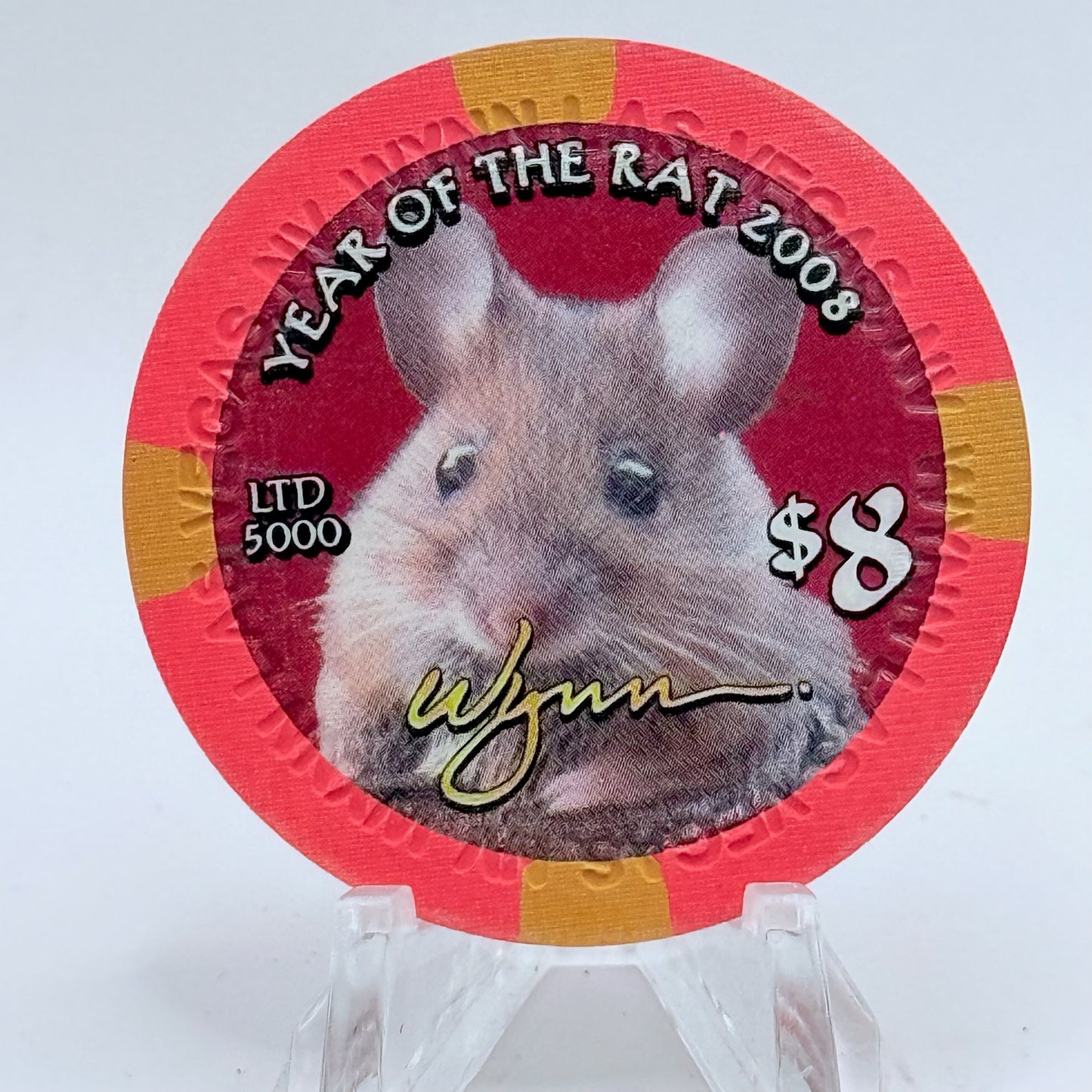 Wynn Las Vegas Nevada 2008 'Year Of The Rat' LE $8 Casino Chip E8435