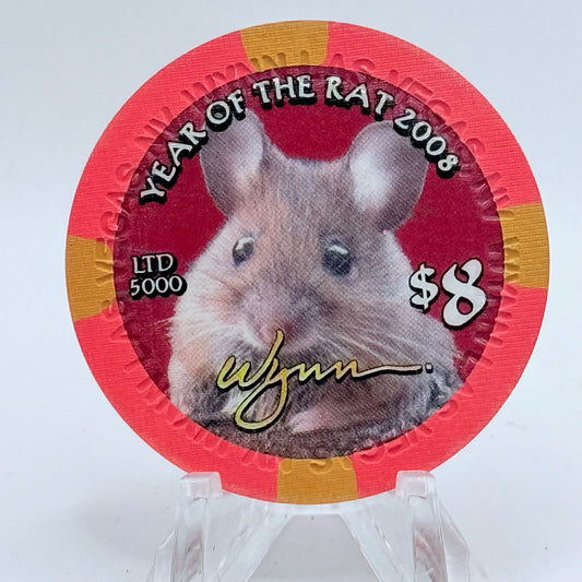 Wynn Las Vegas Nevada 2008 'Year Of The Rat' LE $8 Casino Chip E8435