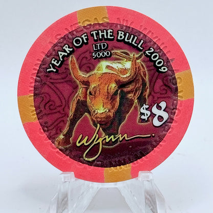Wynn Las Vegas Nevada 2009 'Year Of The Bull' LE $8 Casino Chip E8436