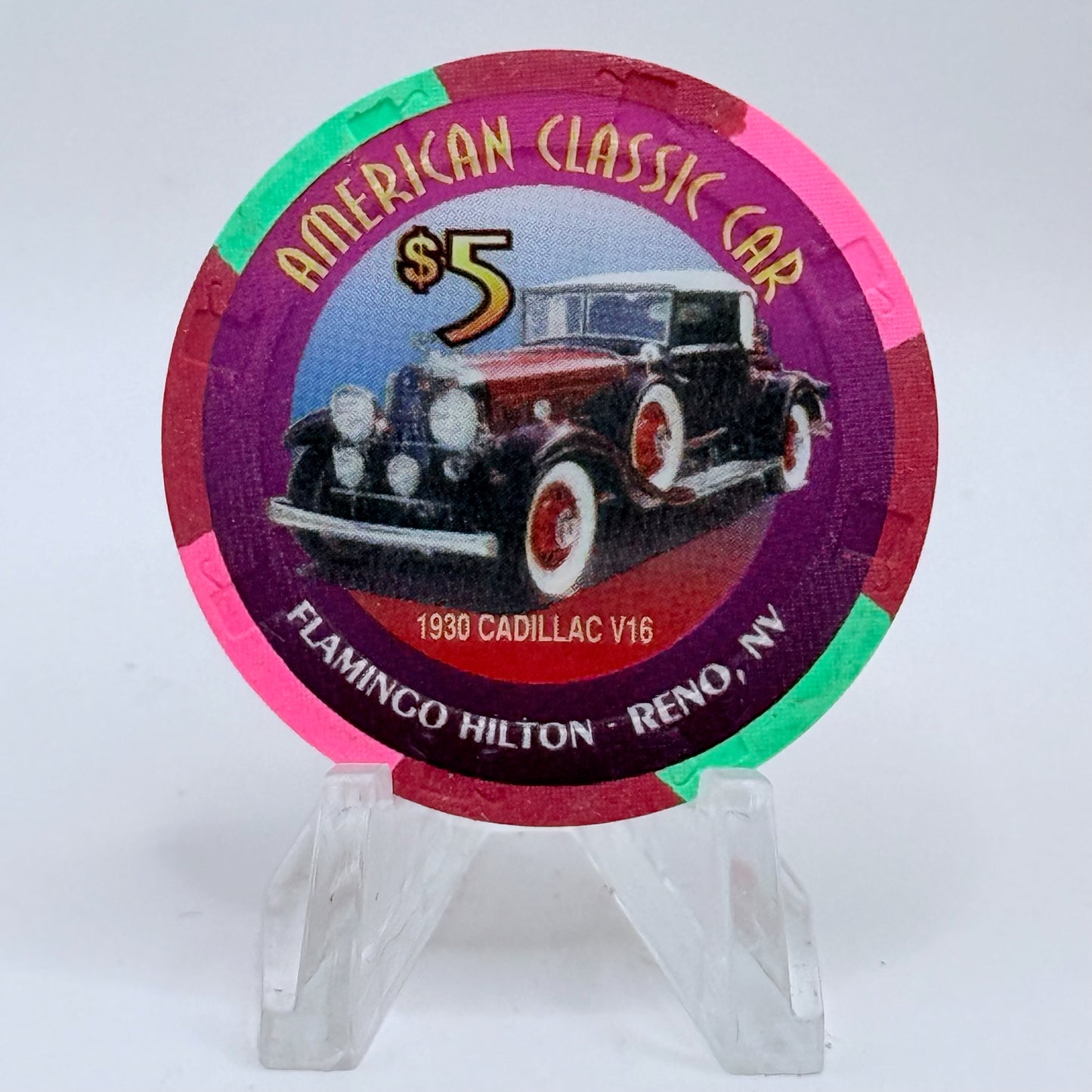 Flamingo Hilton Reno Nevada 1996 '1930 Cadillac V16' Series 6 LE $5 Casino Chip N7927