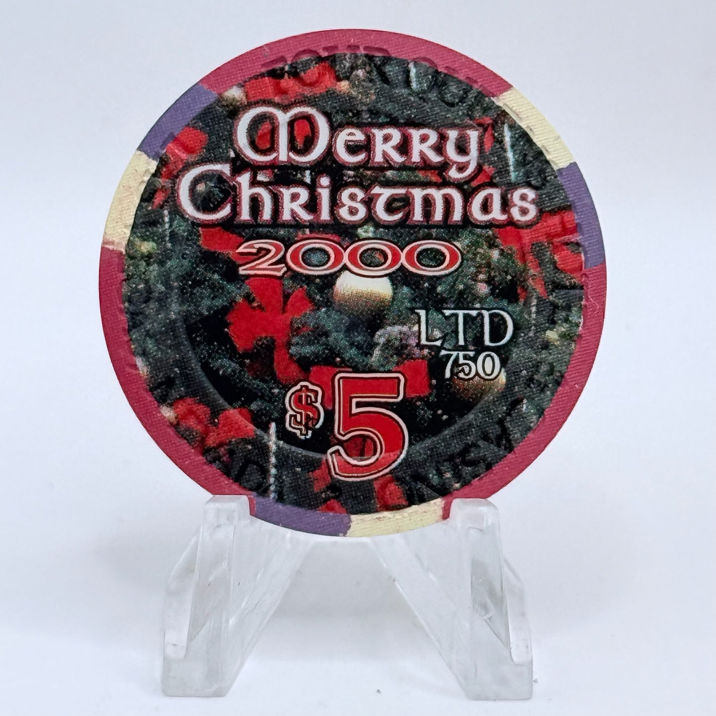 Four Queens Las Vegas Nevada 2000 'Merry Christmas' LE $5 Casino Chip V7584