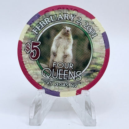 Four Queens Las Vegas Nevada 2001 'Happy Groundhog Day' LE $5 Casino Chip V6363