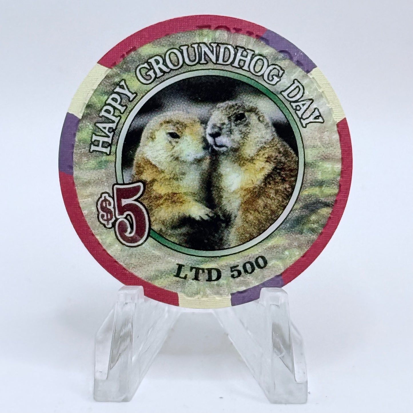 Four Queens Las Vegas Nevada 2001 'Happy Groundhog Day' LE $5 Casino Chip V6363