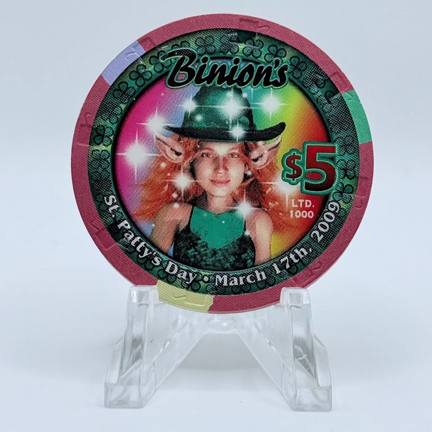 Binion's Gambling Hall Las Vegas Nevada 2009 'St. Patrick's Day' LE $5 Casino Chip E8602