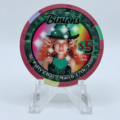 Binion's Gambling Hall Las Vegas Nevada 2009 'St. Patrick's Day' LE $5 Casino Chip E8602