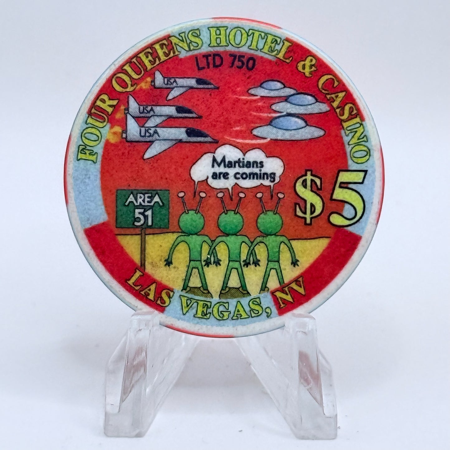 Four Queens Las Vegas Nevada 1998 'April Fool's Day' LE $5 Casino Chip V2499