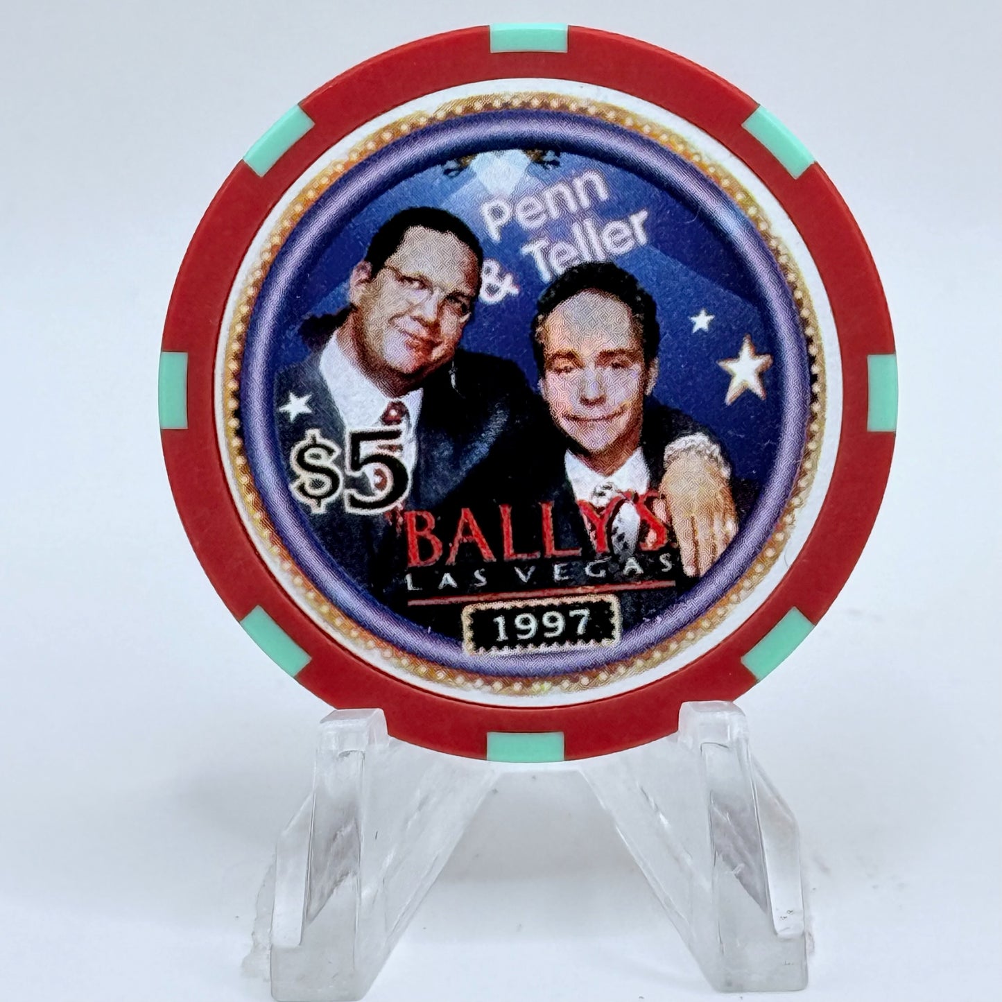 Bally's Las Vegas Nevada 1997 'Penn & Teller' LE $5 Casino Chip N9290