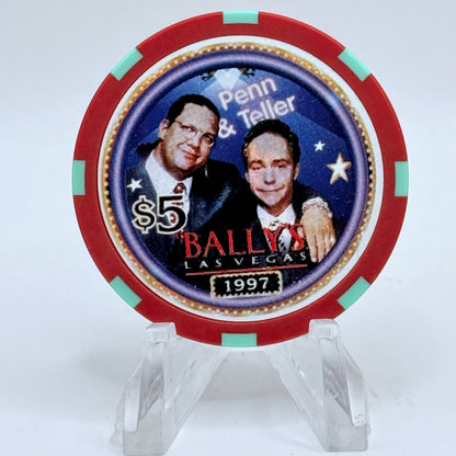 Bally's Las Vegas Nevada 1997 'Penn & Teller' LE $5 Casino Chip N9290