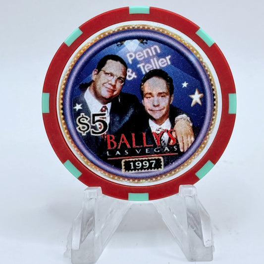 Bally's Las Vegas Nevada 1997 'Penn & Teller' LE $5 Casino Chip N9290