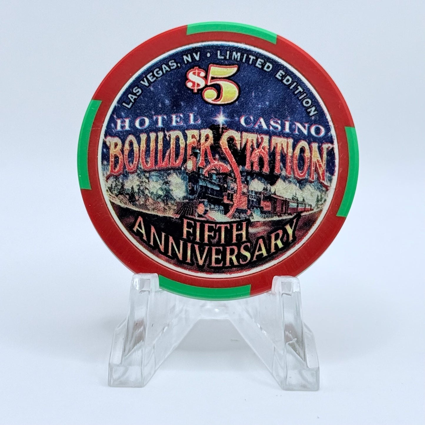 Boulder Station Las Vegas Nevada 1999 'Fifth Anniversary' LE $5 Casino Chip V3747