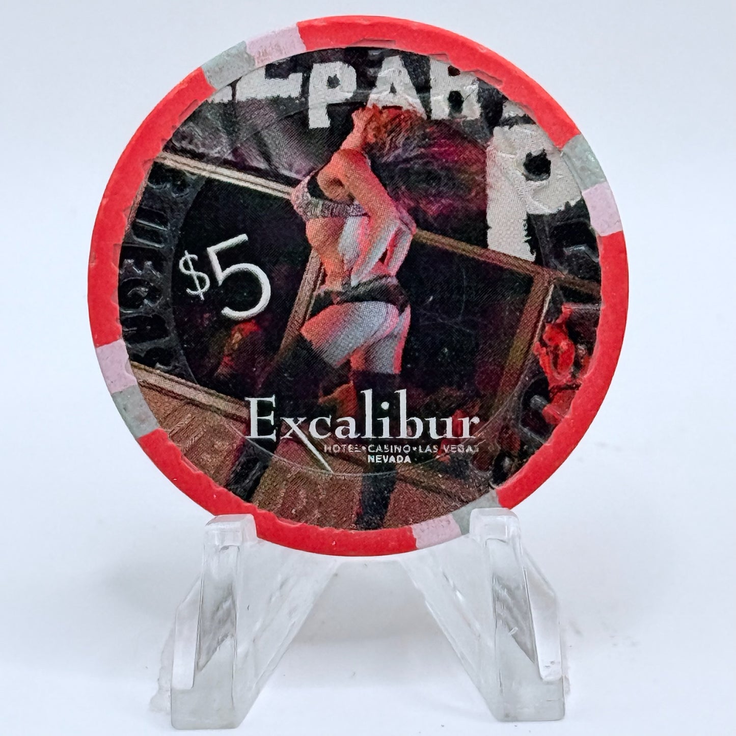 Excalibur Las Vegas Nevada 2009 'Party Pit Girl Sideways' LE $5 Casino Chip E9512