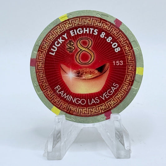 Flamingo Hotel & Casino Las Vegas Nevada 2008 'Lucky Eights 8-8-08' LE $8 Casino Chip E7100