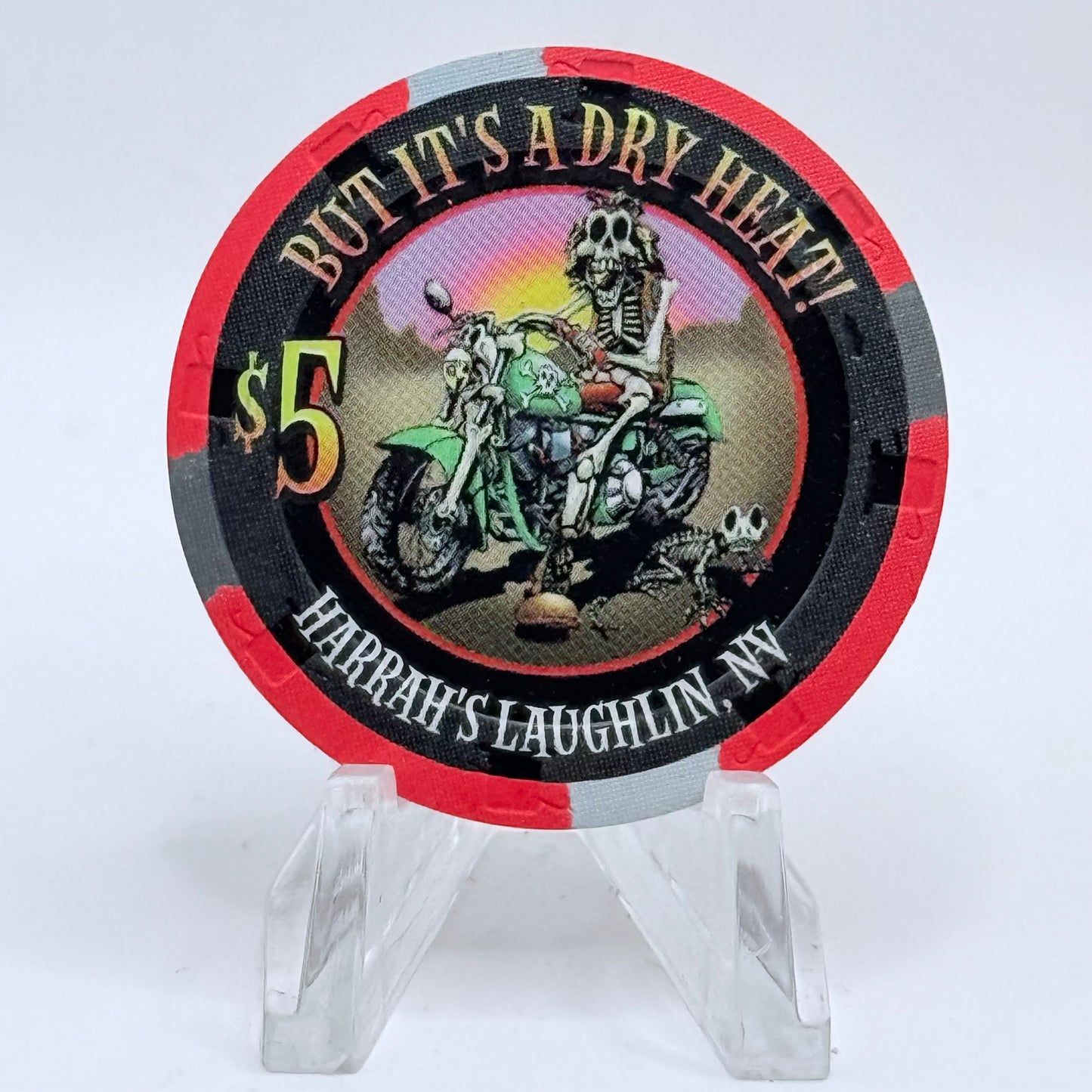 Harrah's Laughlin Nevada 2002 'But It's A Dry Heat' LE $5 Casino Chip E0979