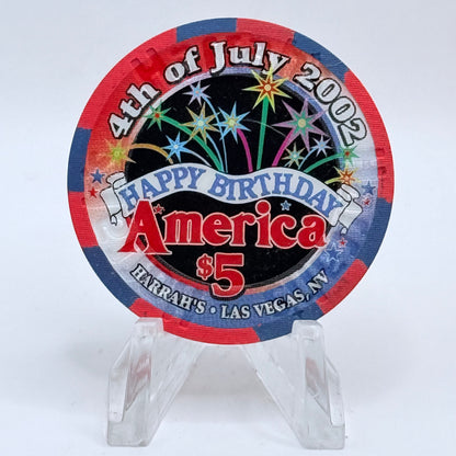 Harrah's Las Vegas Nevada 2002 '4th Of July' LE $5 Casino Chip E0970