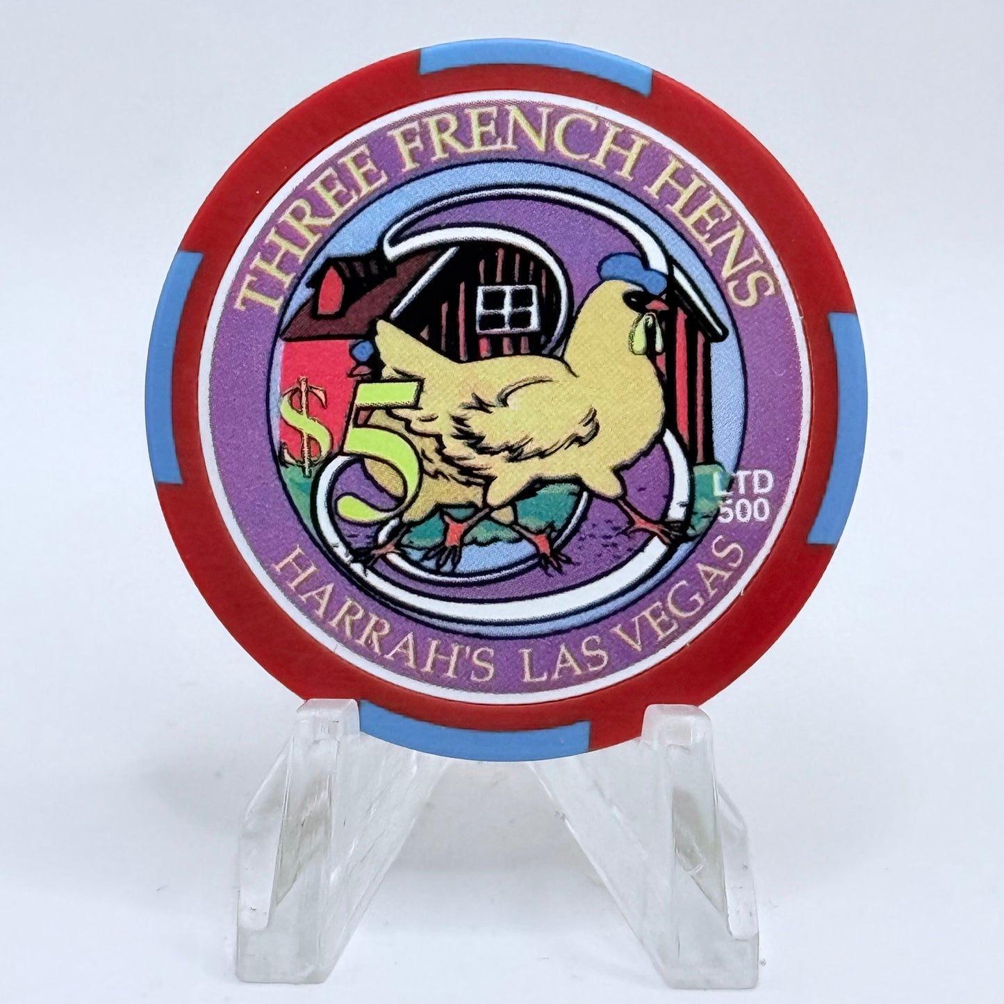 Harrah's Las Vegas Nevada 2003 'Three French Hens' Series 2312 LE $5 Casino Chip E0953