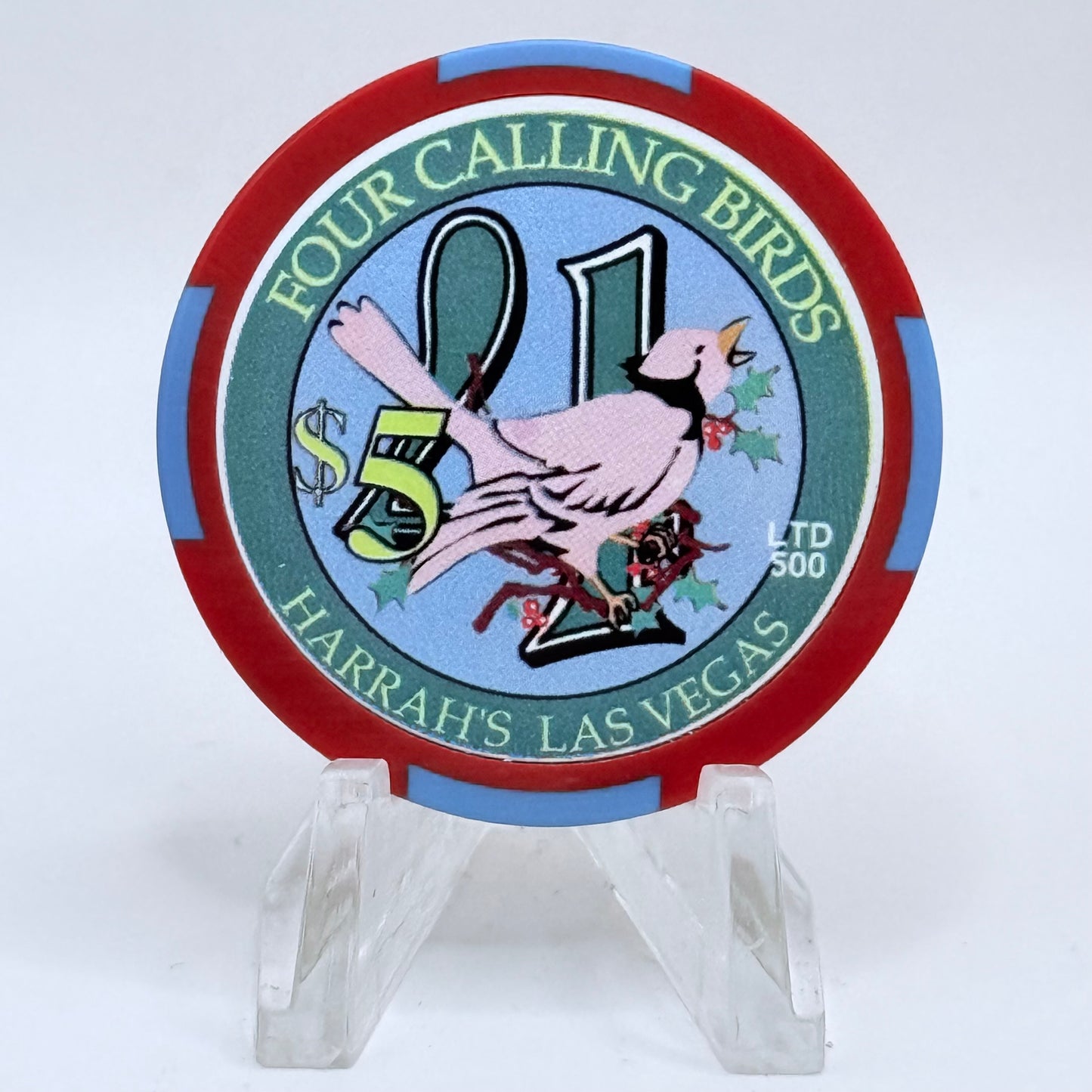Harrah's Las Vegas Nevada 2003 'Four Calling Birds' Series 2312 LE $5 Casino Chip E0924