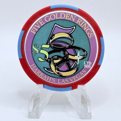 Harrah's Las Vegas Nevada 2003 'Five Golden Rings' Series 2312 LE $5 Casino Chip E0922