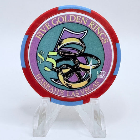 Harrah's Las Vegas Nevada 2003 'Five Golden Rings' Series 2312 LE $5 Casino Chip E0922