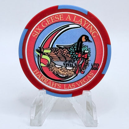 Harrah's Las Vegas Nevada 2003 'Six Geese a Laying' Series 2312 LE $5 Casino Chip E0949