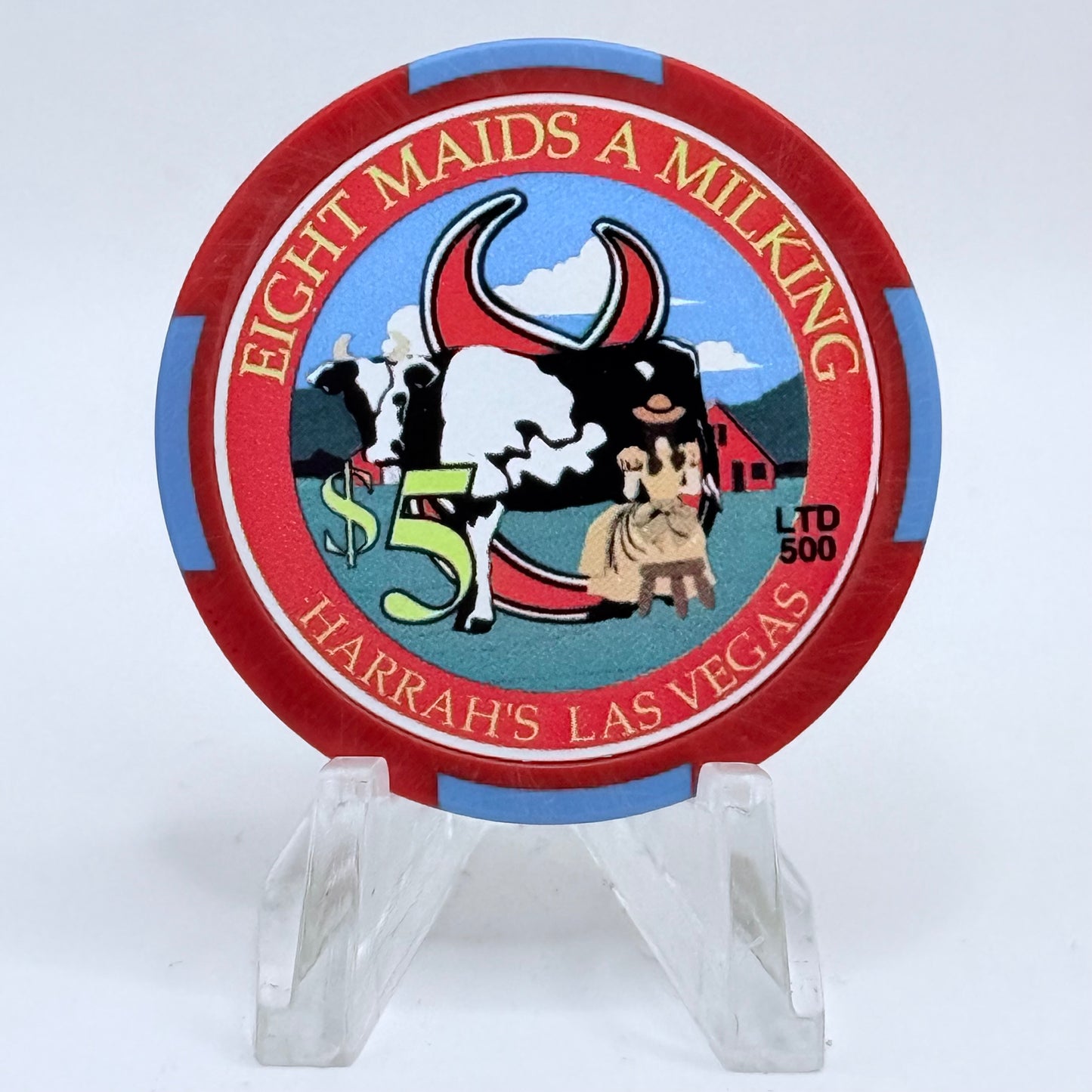 Harrah's Las Vegas Nevada 2003 'Eight Maids a Milking' Series 2312 LE $5 Casino Chip E0928