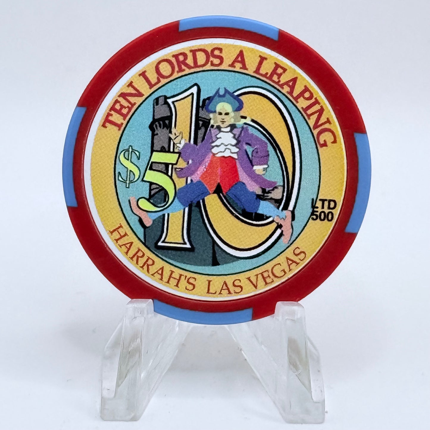 Harrah's Las Vegas Nevada 2003 'Ten Lords a Leaping' Series 2312 LE $5 Casino Chip E0951