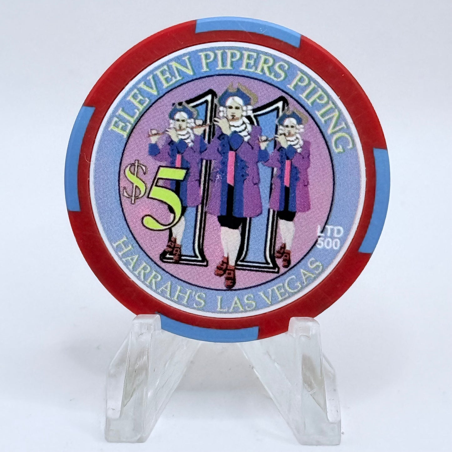 Harrah's Las Vegas Nevada 2003 'Eleven Pipers Piping' Series 2312 LE $5 Casino Chip E0920