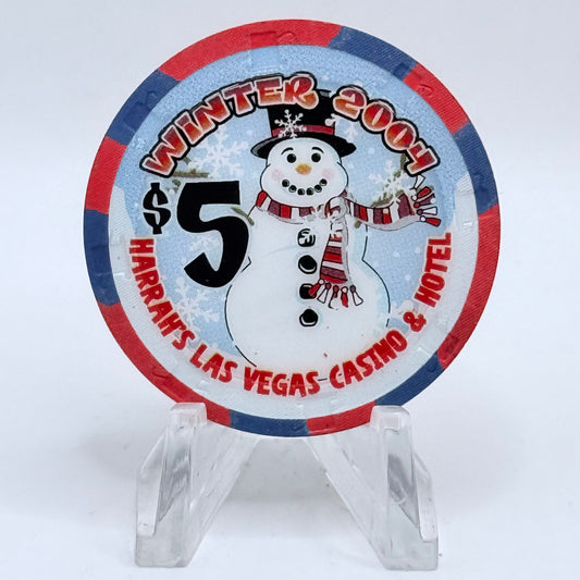 Harrah's Las Vegas Nevada 2004 'Wintersnowman - Christmas' LE $5 Casino Chip E4780