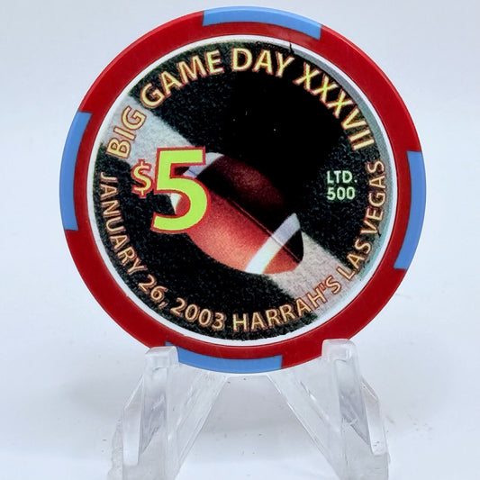 Harrah's Las Vegas Nevada 2003 'Big Game Day XXXVII' LE $5 Casino Chip E3344