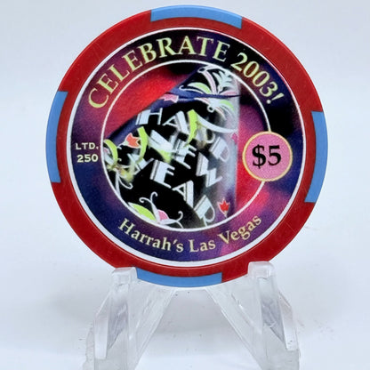 Harrah's Las Vegas Nevada 2002 'New Years' LE $5 Casino Chip E0940