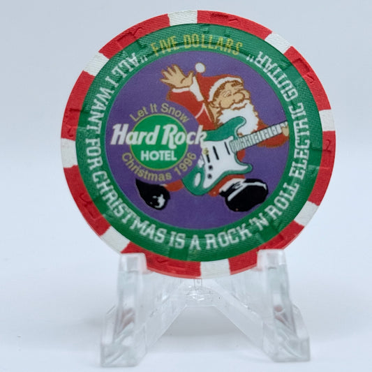 Hard Rock - Las Vegas Las Vegas Nevada 1996 'All I want for Christmas is a Rock 'N Roll Electric Guitar' LE $5 Casino Chip N2690