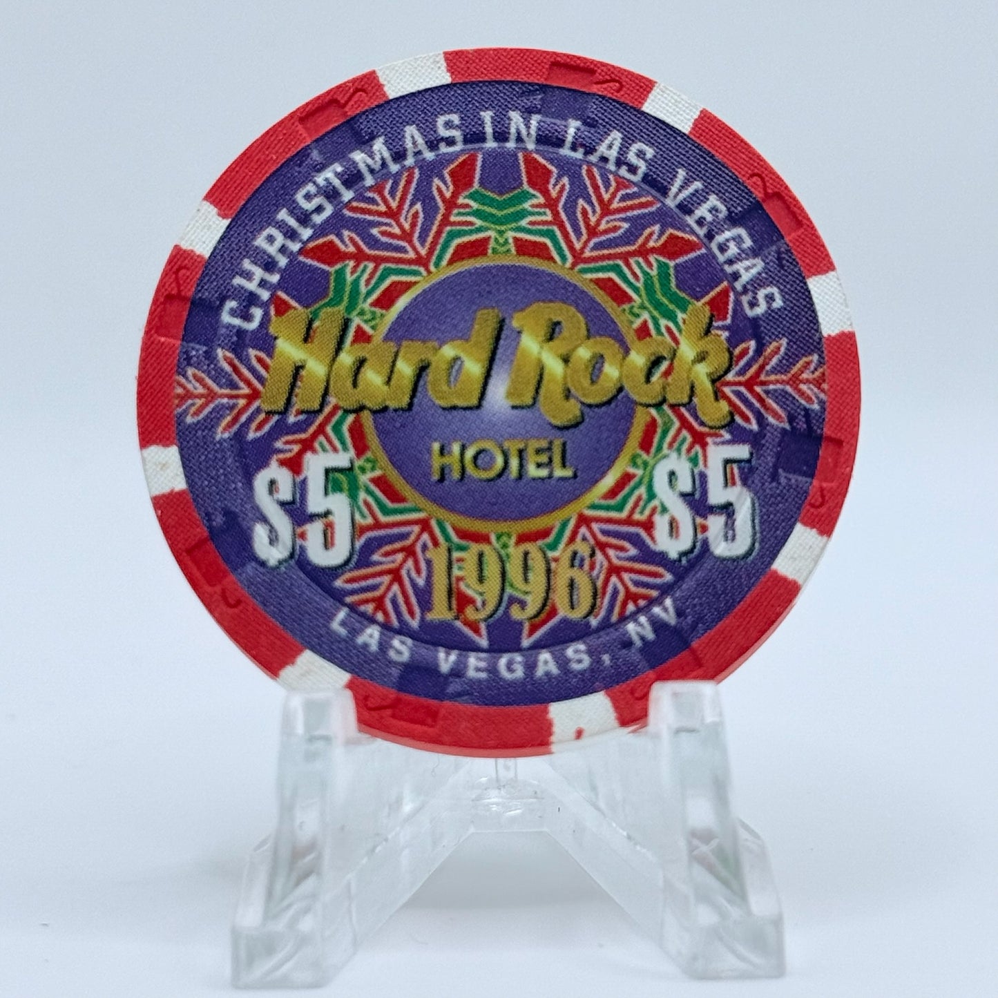Hard Rock - Las Vegas Las Vegas Nevada 1996 'All I want for Christmas is a Rock 'N Roll Electric Guitar' LE $5 Casino Chip N2690