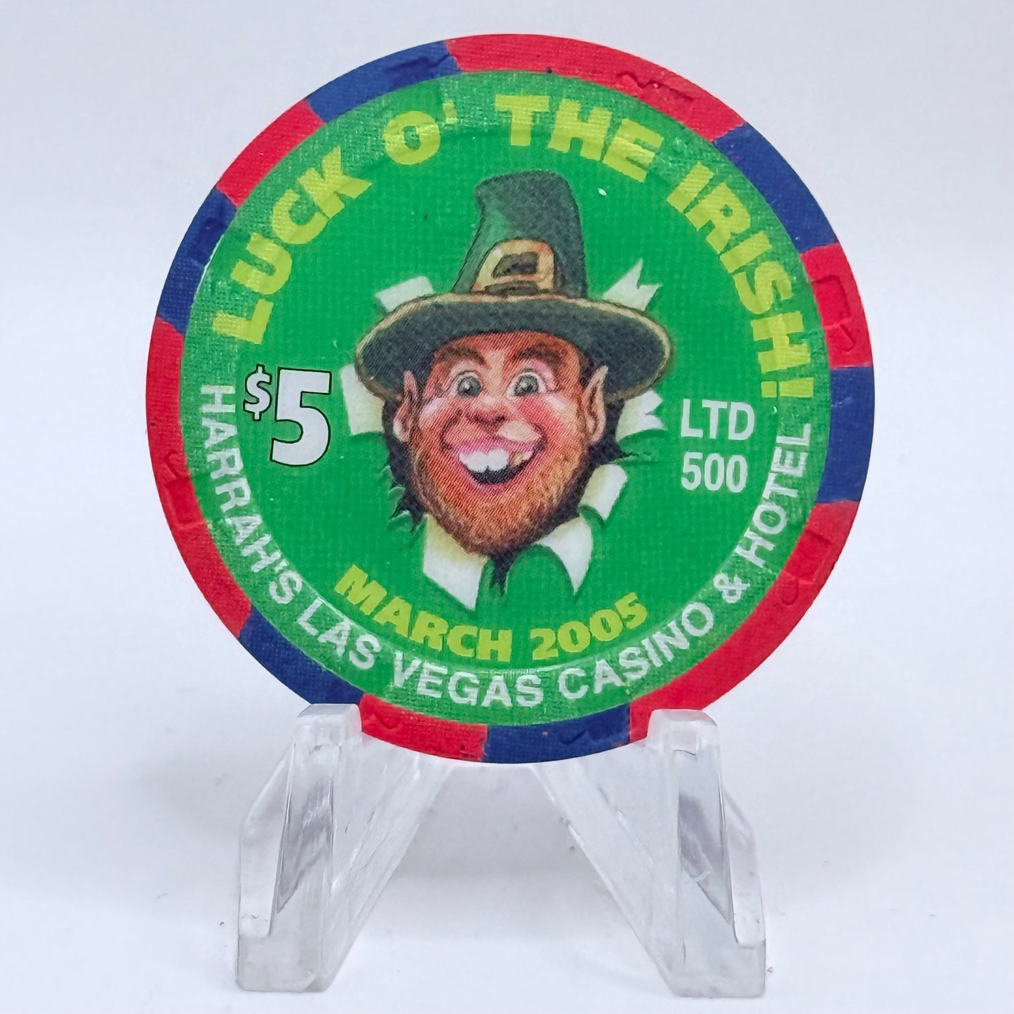 Harrah's Las Vegas Nevada 2005 'Luck Of The Irish' LE $5 Casino Chip E4399