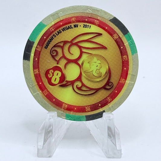 Harrah's Las Vegas Nevada 2011 'Year Of The Rabbit' LE $8 Casino Chip E9997