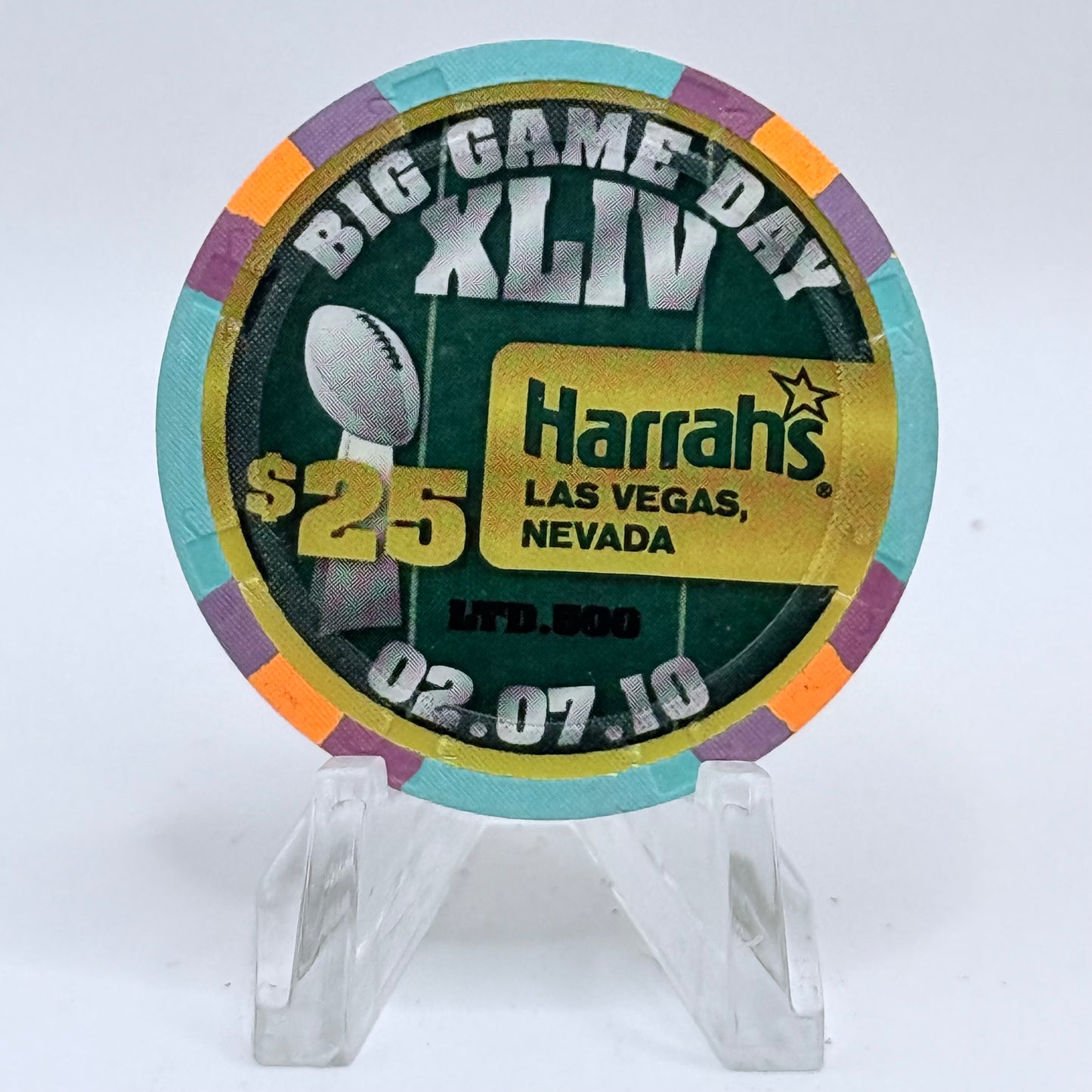 Harrah's Las Vegas Nevada 2010 'Big Game Day XLIV' LE $25 Casino Chip E9520