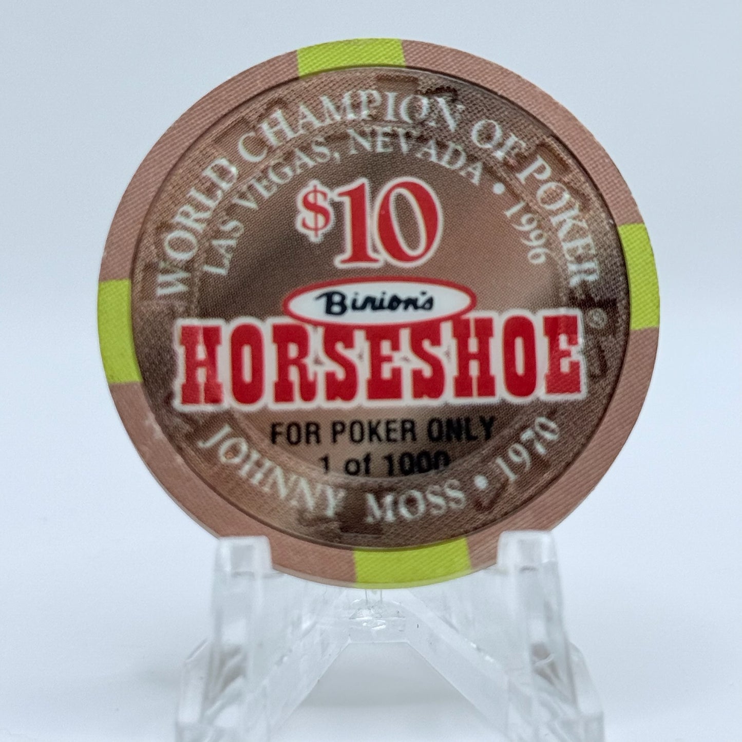 Horseshoe Club (Binion's) Las Vegas Nevada 1996 'Johnny Moss' LE $10 Casino Chip N8604